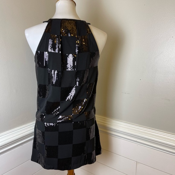 White House Black Market Black Evening Sequined Tunic Top S FREE SHIP - Picture 3 of 5